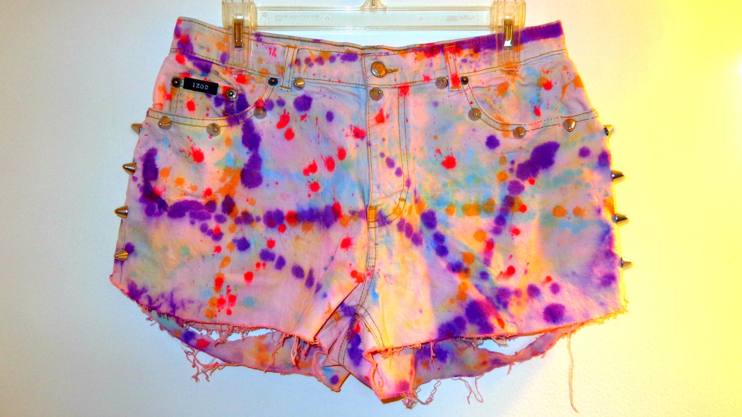 Tie Dye Splatter Studded Cotton Candy Shorts