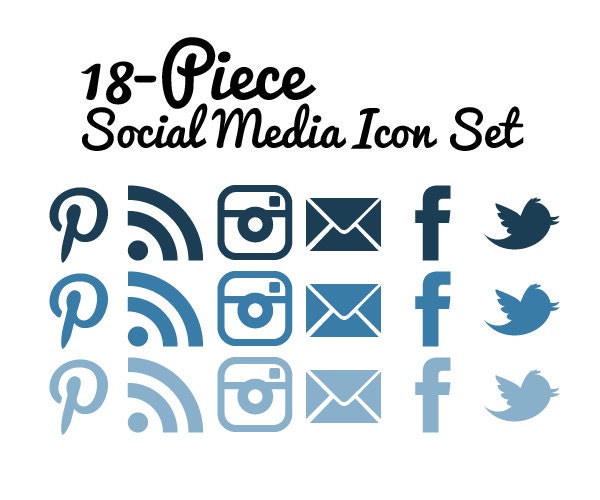 Social Media Icons - Set of 18 - Transparent Background - Blue