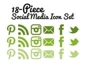 Social Media Icons - Set of 18 - Transparent Background - Green