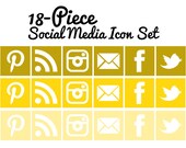 Social Media Icons - Set of 18 - Square with White - Yellow