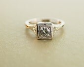 Antique Filigree Diamond Engagement Ring - 18K White Gold