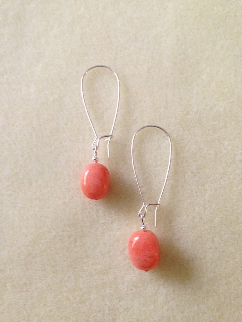 Coral Dangle Bright Silver Clasp Earrings Simple Elegant For Her