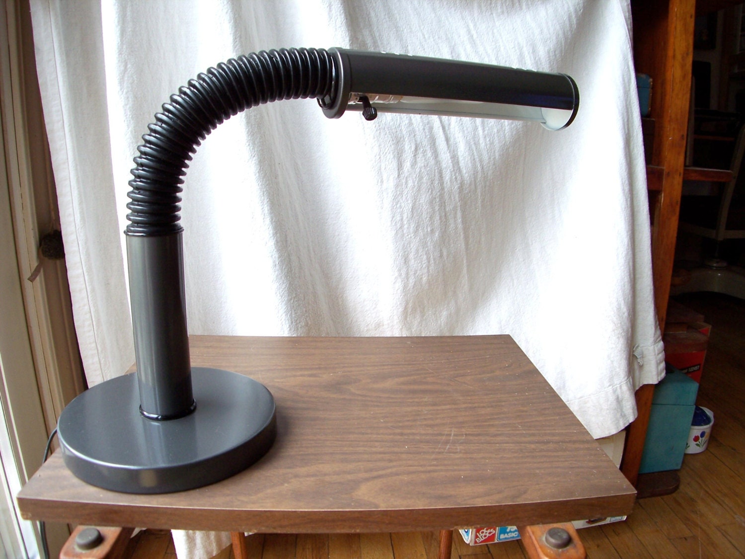 Vintage Tube Style 1980s Desk Lamp in Steel Gray Industrial Metal