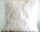 White fur pillow throw 16 X 16 fluffy white fur white linen pillow cover decorative ONE