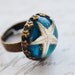 Real Starfish Ring Turquoise Blue Nautical Mermaid Resin Jewelry Silver Adjustable