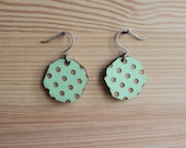 Laser Cut Earrings Mint Wood Polka Dot