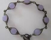 Soft Lavender Sea Glass and Gunmetal Wrapped Link Bracelet - Beach Glass, Herringbone Metal Weave, Wire Weave, Artsy, Intricate