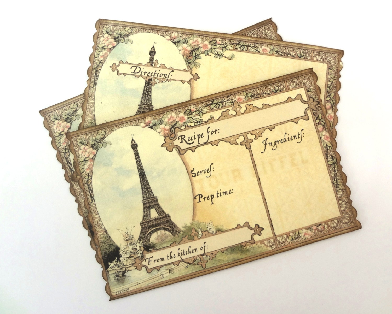 Paris Recipe Cards, Bridal Shower Recipe Cards, Vintage Recipe Cards, Hostess Gift, Bridal Shower Gift, Two Sided 4x6 Recipe Cards Set of 12