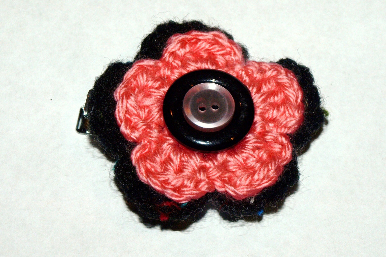 pink and black flower clip- summer hair accessories- girls button hair flower