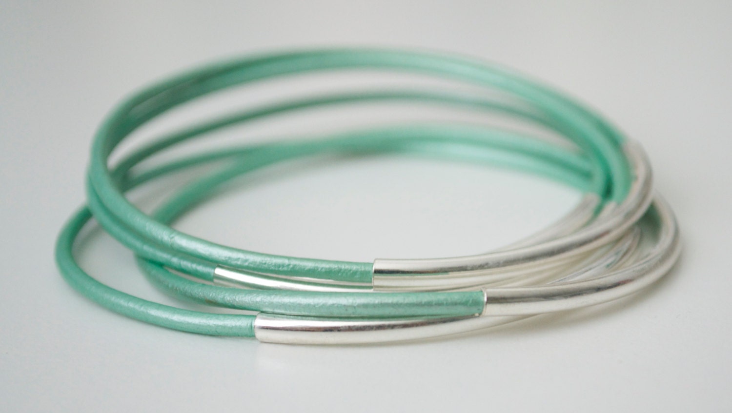 2mm Leather Cord Bangles with Silver Plated Tubes