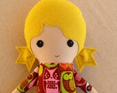 Fabric Doll Rag Doll Girl in Owl Print Dress