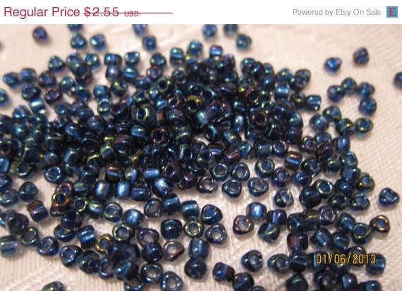 25% OFF Miyuki Triangle Beads, Size 8/0 in "Dark Blue-Lined Blue AB" - 20 grams, approximately 300 beads