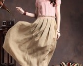 contrast color linen dress in pink / long linen sundress tunic dress - Custom