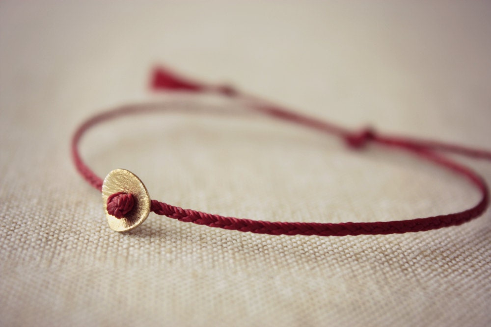 Red Braided Friendship Bracelet with 8mm Gold Coin Accent - Choose your colour