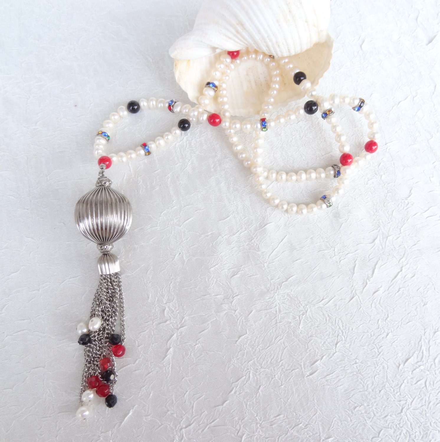 Wedding Necklace,  Pearl Necklace with Silver  Plated,  Bridal Necklace