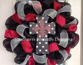 Fleur De Lis Cross Deco Mesh Wreath