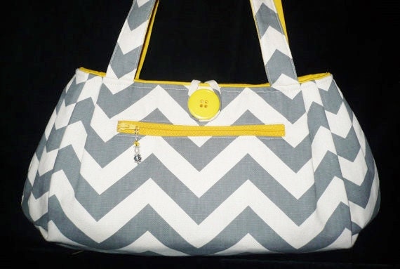 Chevron Gray/w Yellow Bag Purse Handbag, Handmade Shoulder bag