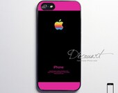 iPhone 5 case, iPhone 5 cover, case for iPhone 5, pink black with rainbow apple logo S358