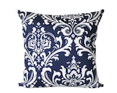 Navy Blue Damask Pillow Cover 18" x 18" Hidden Zipper Closure
