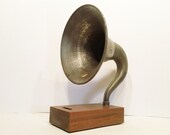 Acoustic  iPhone Speaker Dock Utilizing a Vintage Antique Atwater Kent Gramophone Horn -Ready to Ship-