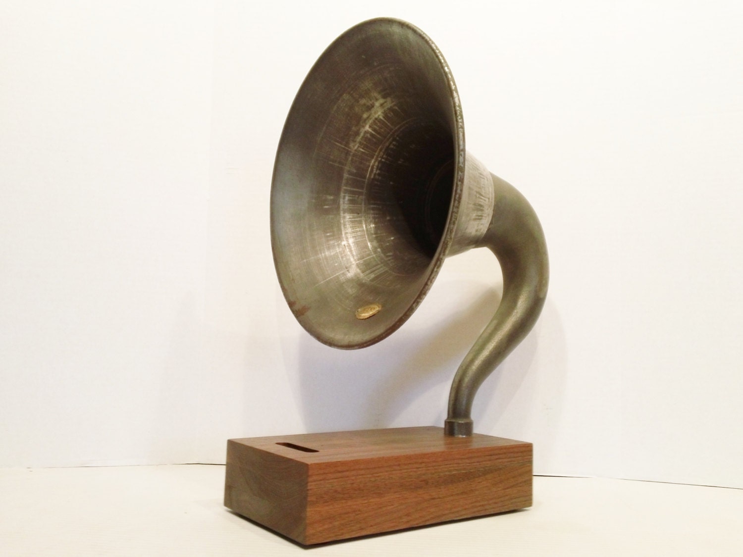 Acoustic  iPhone Speaker Dock Utilizing a Vintage Antique Atwater Kent Gramophone Horn -Ready to Ship-