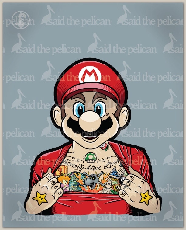 Mario Illustration Print. Original Illustration. Mario Bros. Nintendo. Full Color. Printed. Ready To Frame. 8x10 Print