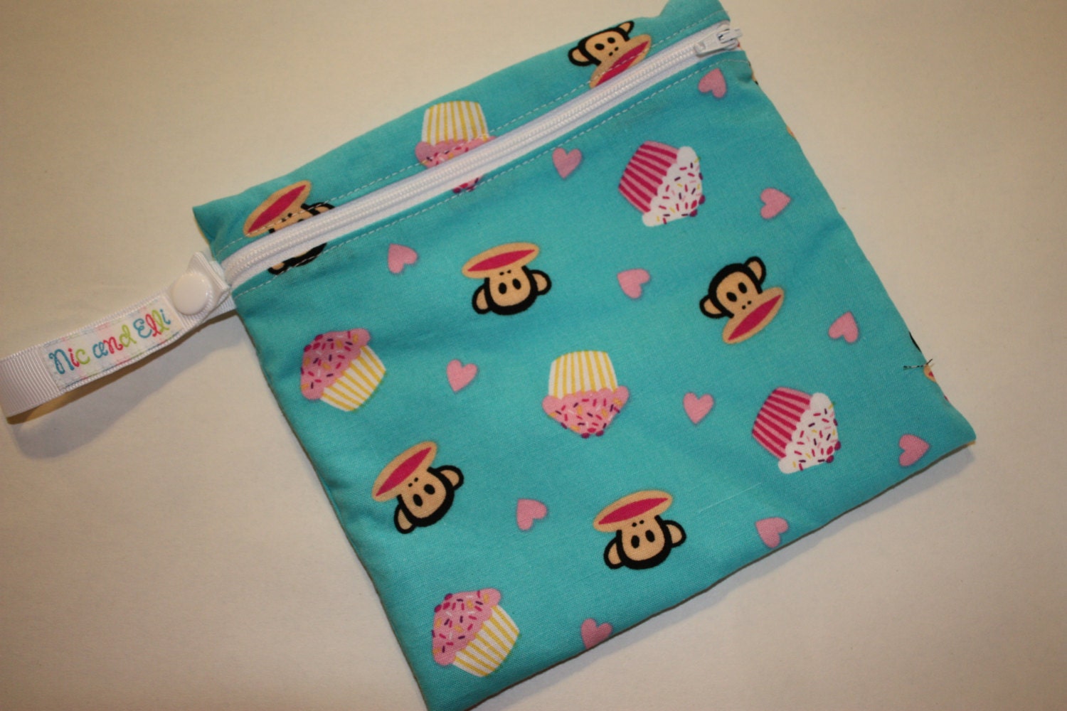 Reusable Sandwich Bag Zippered Monkeys & Cupcakes Bag