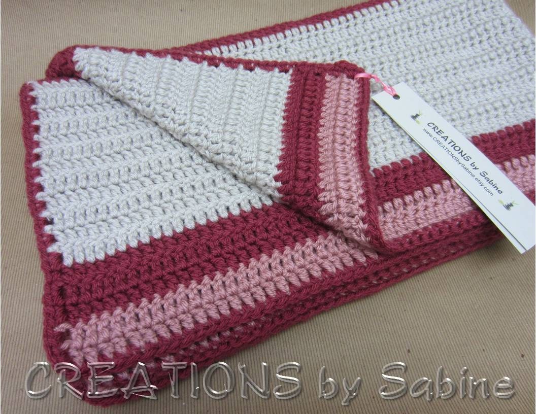 Handmade Crochet Afghan Throw Lap Blanket, 36x42", Stripes, Burgundy Pink Warm Gray Grey Fusia Antique Rose READY TO SHIP