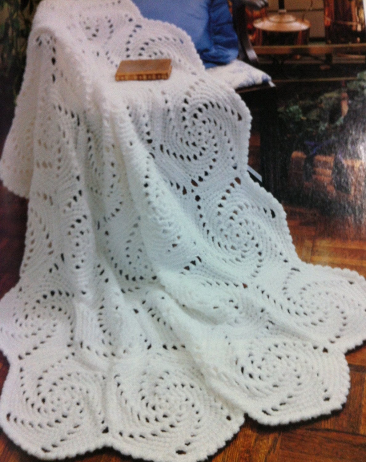Crocheted afghan -- hexagon granny square swirls in white or purple or color of your choice--extra thick and cozy--MADE to ORDER