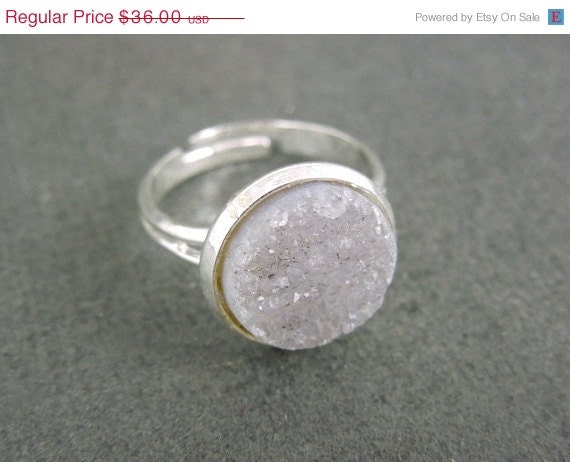 Memorial Day Sale Druzy Drusy Druzzy Round ring on an adjustable silver layered band