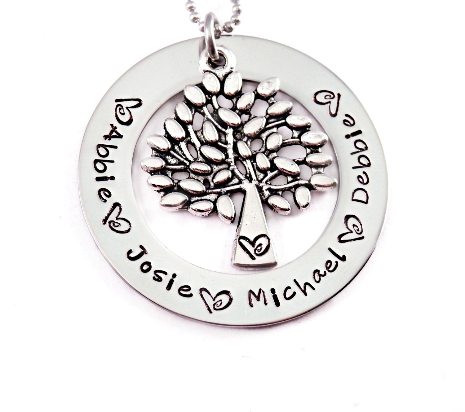 SALE 45 PERCENT OFF - Three days only - Personalized Family Tree Necklace - Family Tree - Hand Stamped Stainless Steel - Gift for mom