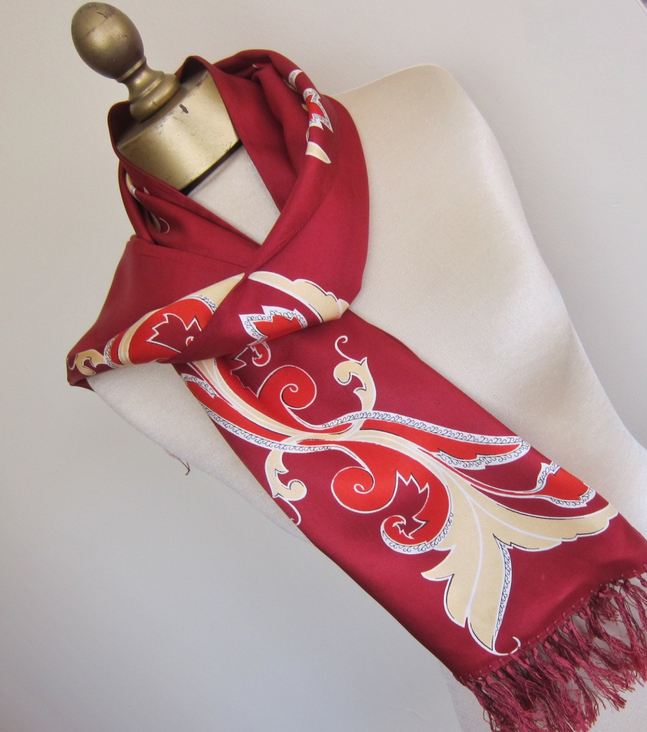 1930s 40s mens tuxedo scarf, bold and dramatic,hand tied fringe