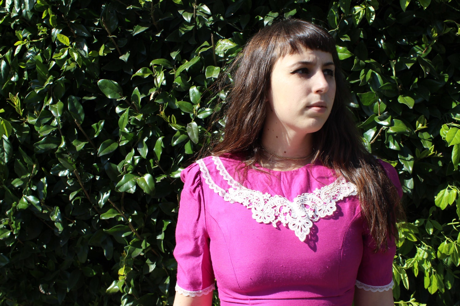Vintage 1980s Hot Pink Gunne Sax Mini Dress Lace Collar Size S/M