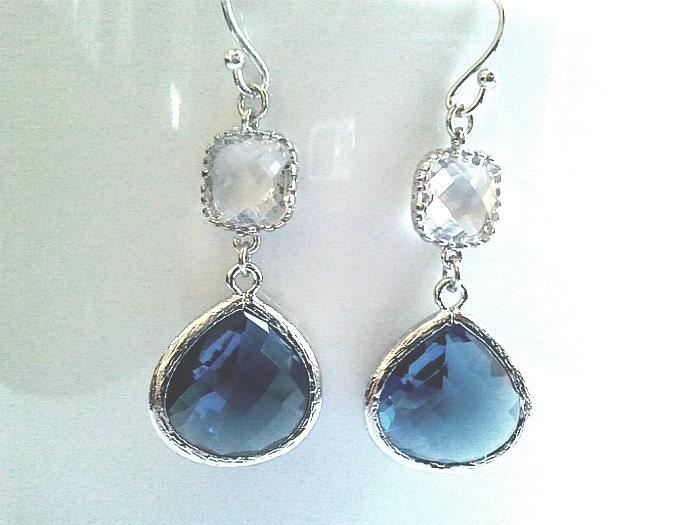 Sapphire Blue Cool Summer Earrings, Drop, Dangle, Glass Earrings, bridesmaid gifts,Wedding jewelry