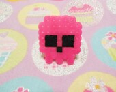 Hot Pink Perler Bead Skull - Ring w/ Adjustable Base