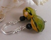Multi Colored and Black Crystal Earrings, Green, Yellow, Black Earring