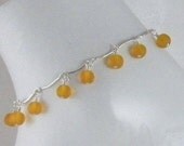 Amber Sea Glass Sterling Silver Anklet, Yellow Ankle Bracelet