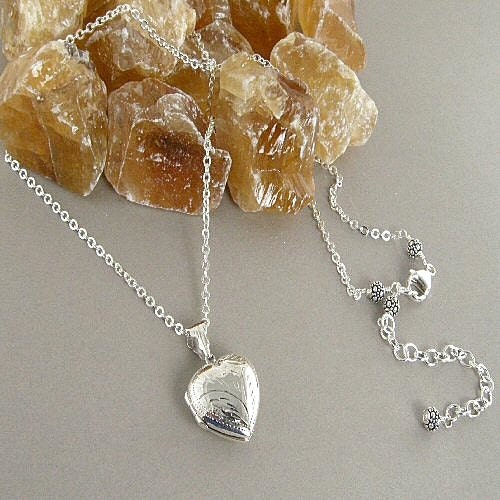 Heart Locket Necklace, Sterling Silver Heart Photo Locket Necklace
