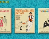 3 (8x10) Movie Poster Prints, Retro Pop Art for the home wall decor, 'Ferris Bueller', '16 Candles' and 'The Breakfast Club'