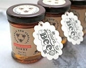 Personalized wedding favor tags, honey tags, 48. Meant to Bee design, beehive design with names and date. Perfect for honey jar favors.