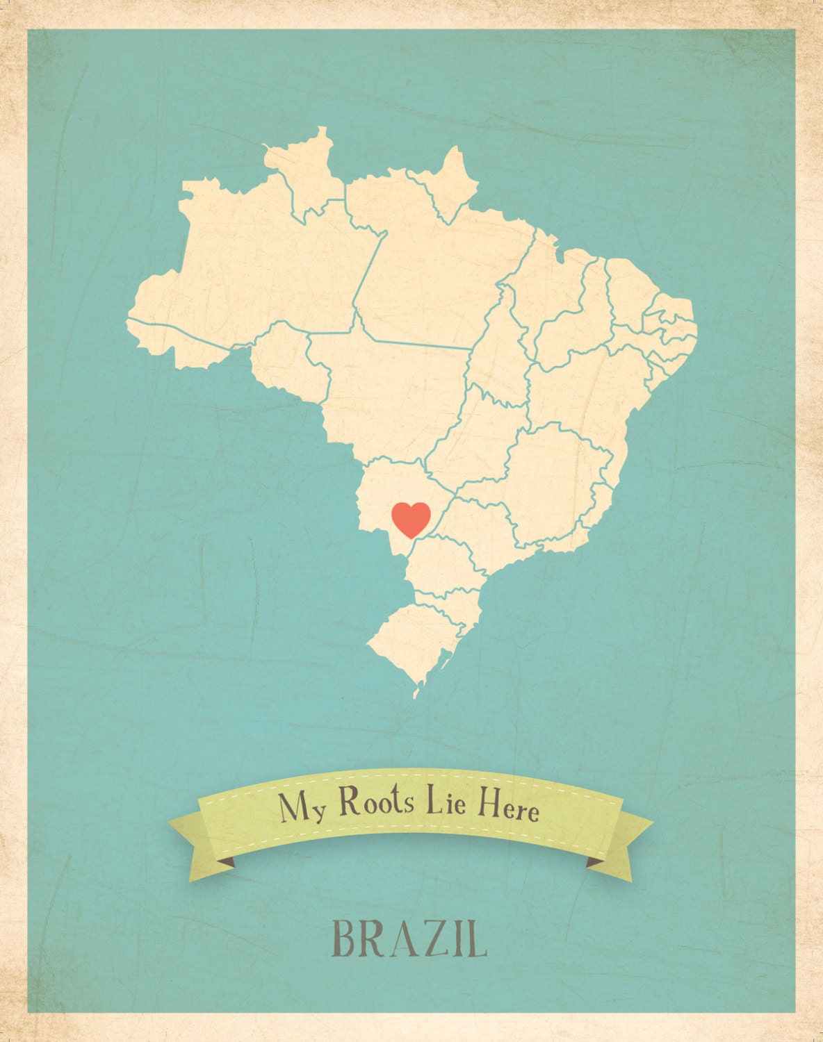 Personalized Vintage Map Wall Art 11x14 - Choose Your Country