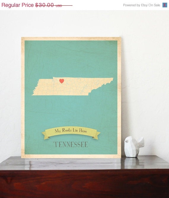 25% OFF SALE Tennessee Roots Map 11x14 Customized Print