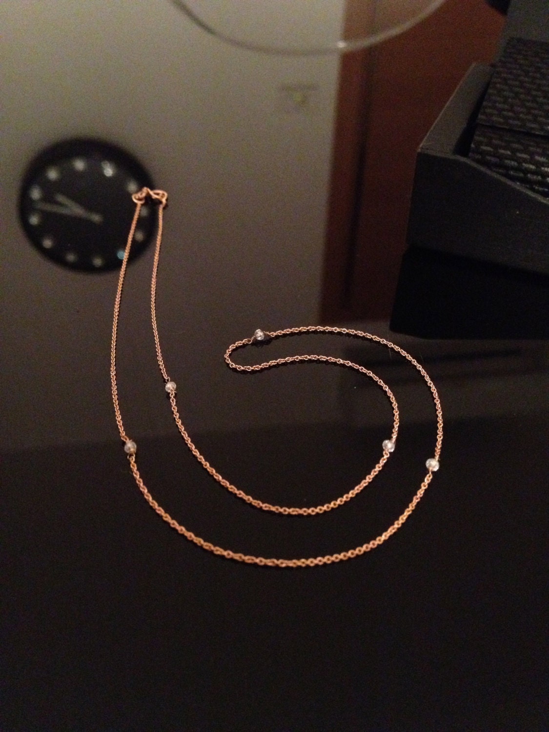 The "Ann" necklace of 14kt rose gold and white diamond rondelles