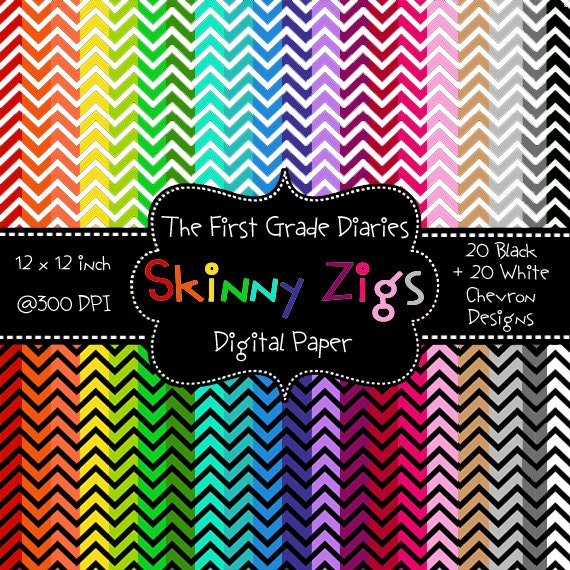 Skinny Zigs Chevron Digital Scrapbook Paper --Buy 2 GET 1 FREE