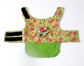 Small Dog's "Violet" Harness Dress - Emerald, Avocado, Peach and Watermelon w/Rosette, and Emerald and Avocado Gingham Skirt