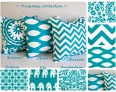Turquoise throw pillow cover 22" x 22" you choose fabric turquoise cushion cover chevron pillows
