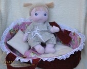 Play Set: 12" Vintage Inspired Soft Sculptured Baby Doll & Bassinet (padded reversible mattress, reversible pillow and blanket).