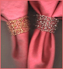 Set of 4 Elegant Gold or Silver look Wire Knitted and Beaded Napkin Rings - Handmade To Order
