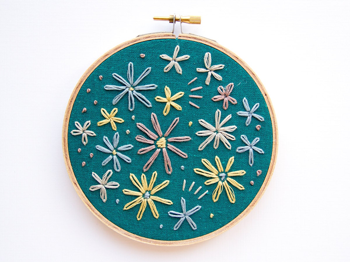 Spring Flower Embroidery - 5 Inch Hoop Art - Pastel Blossoms - Hand Stitched Boho Wall Art - Shabby Chic Cottage Decor - Nursery Art