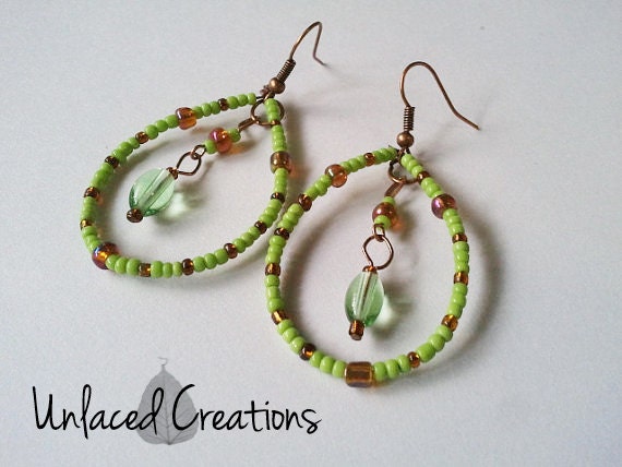 SALE faeyth. faery ring earrings (beaded, fae, green, magick, forest)